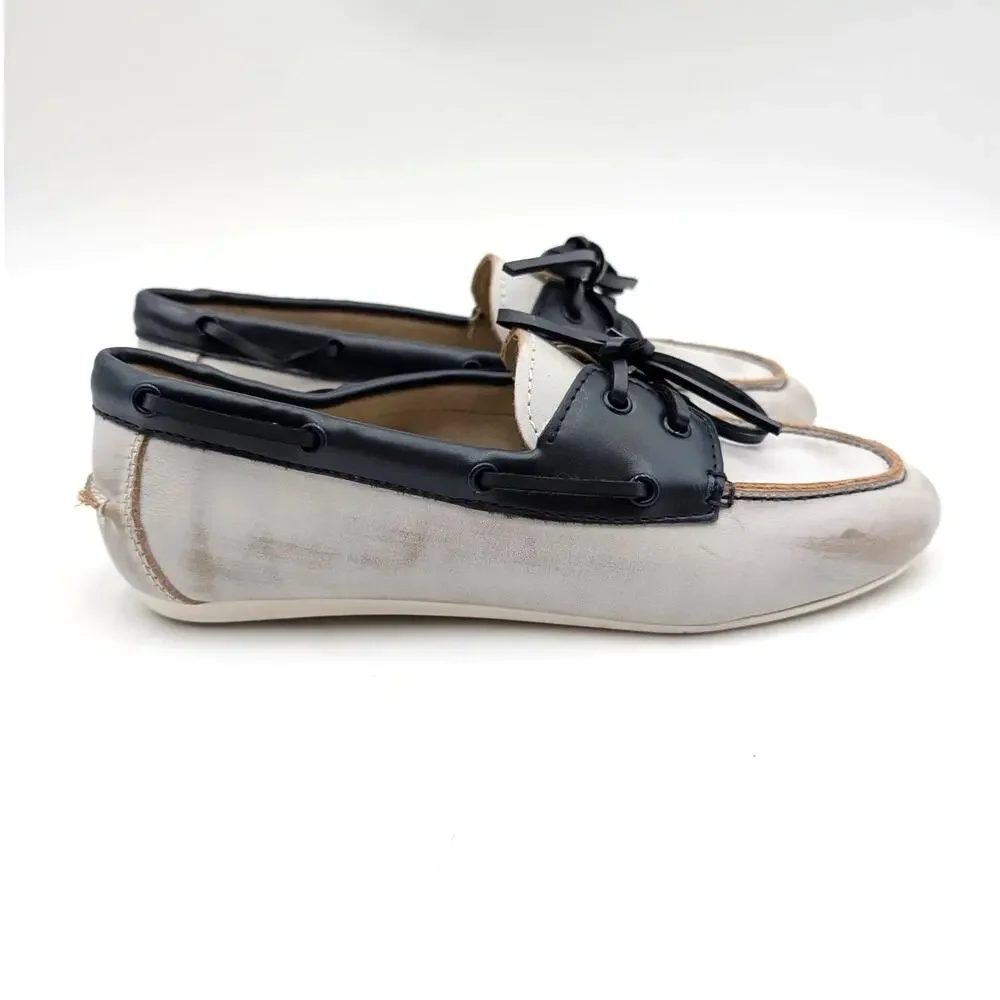 Nine West Yacht Boat Shoes Round Toe Women's White/Black Multi Size US7.5M EU38